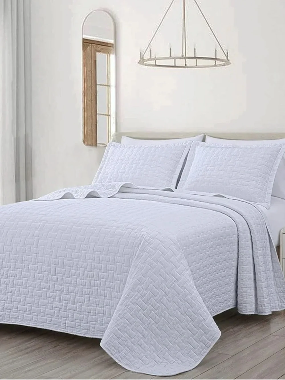 Classic White Quilted Queen 3 piece Bedding Set 100% cotton